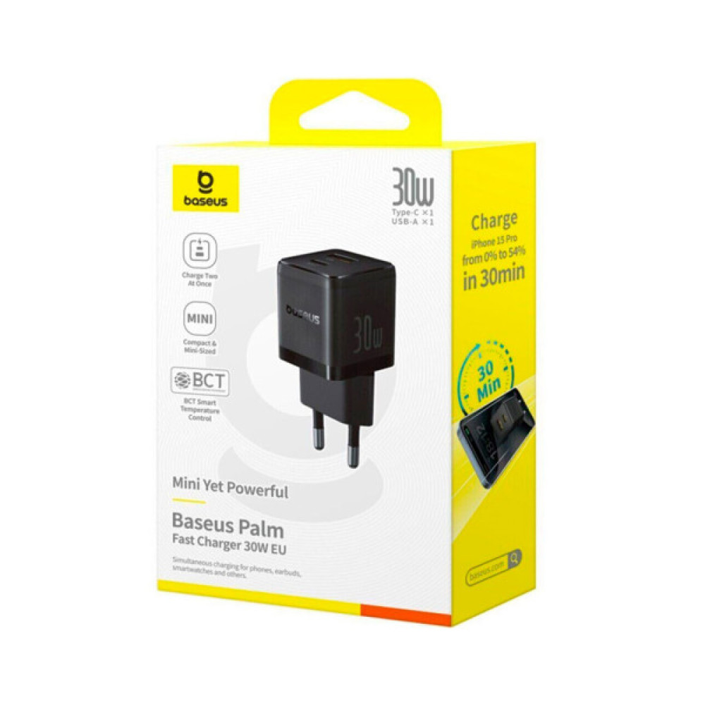 Зарядний пристрій Baseus Palm Fast Charger C+U 30W cluster black (P1011160A113-00)