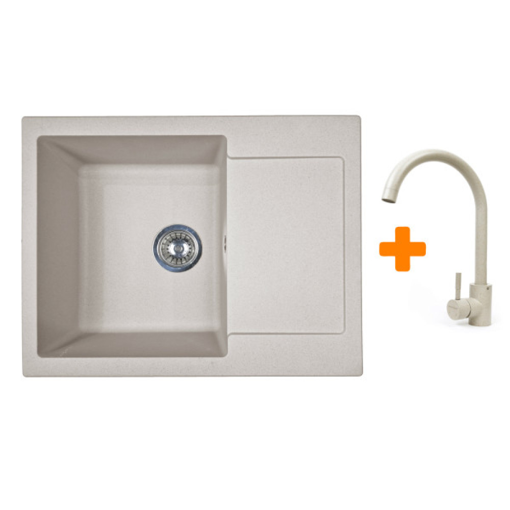 Набір кухонний Adamant Minimal, штучний камінь, прямокут., з крилом, 615х495х200мм, чаша - 1, врізна, Avena + змішувач