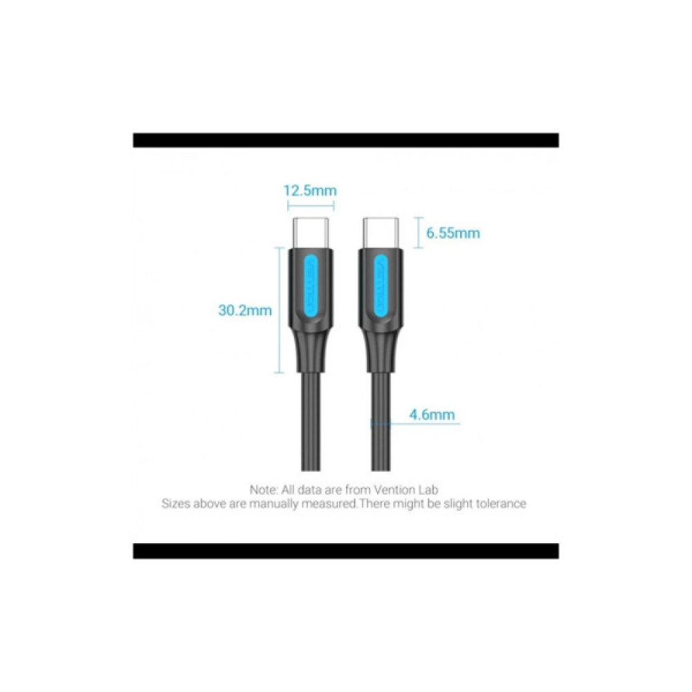 Дата кабель USB-C to USB-C 1.5m 5A black Vention (COTBG)