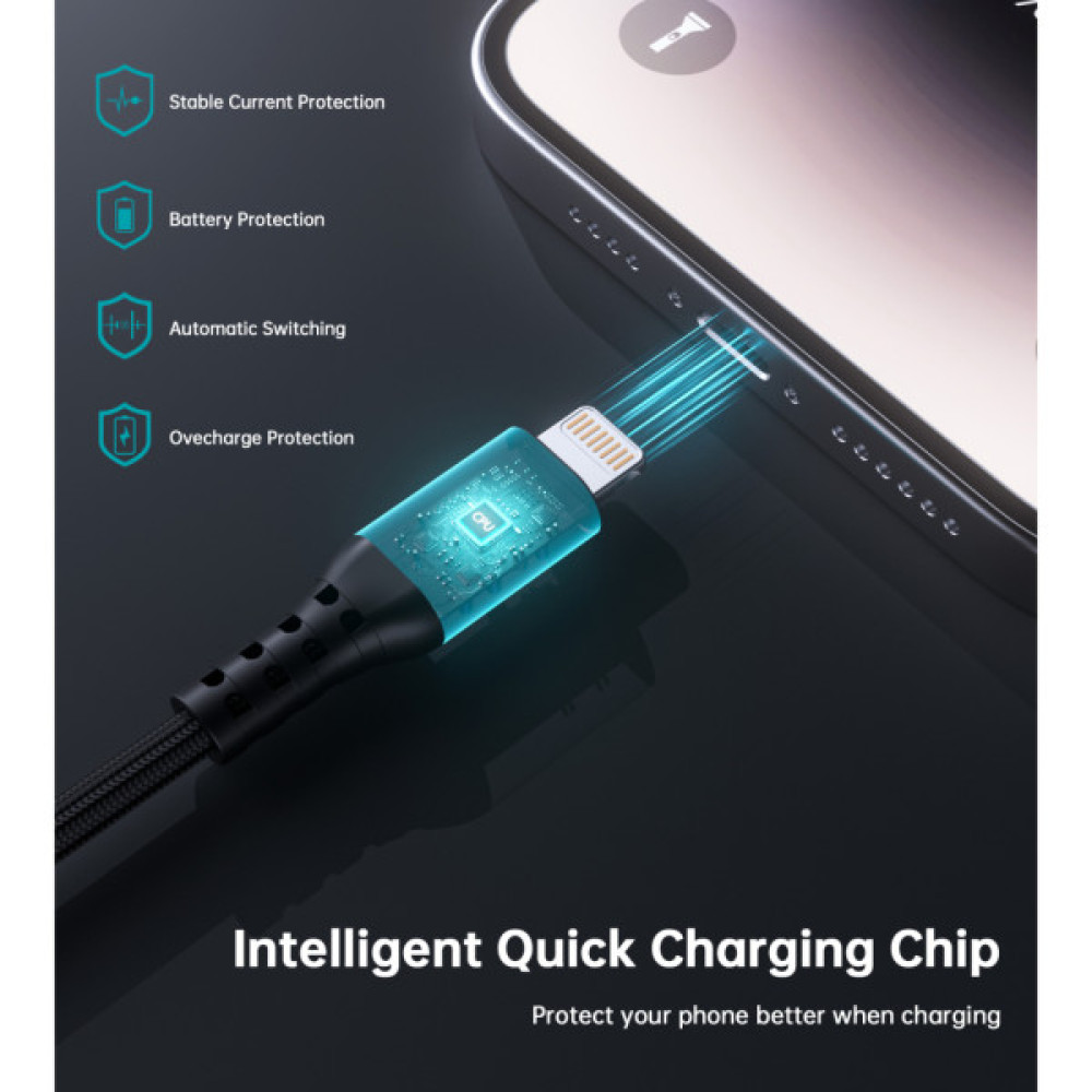 Дата кабель USB-C to Lightning 1.8m MFi PD20W braided black Choetech (XCL-1021-BK)