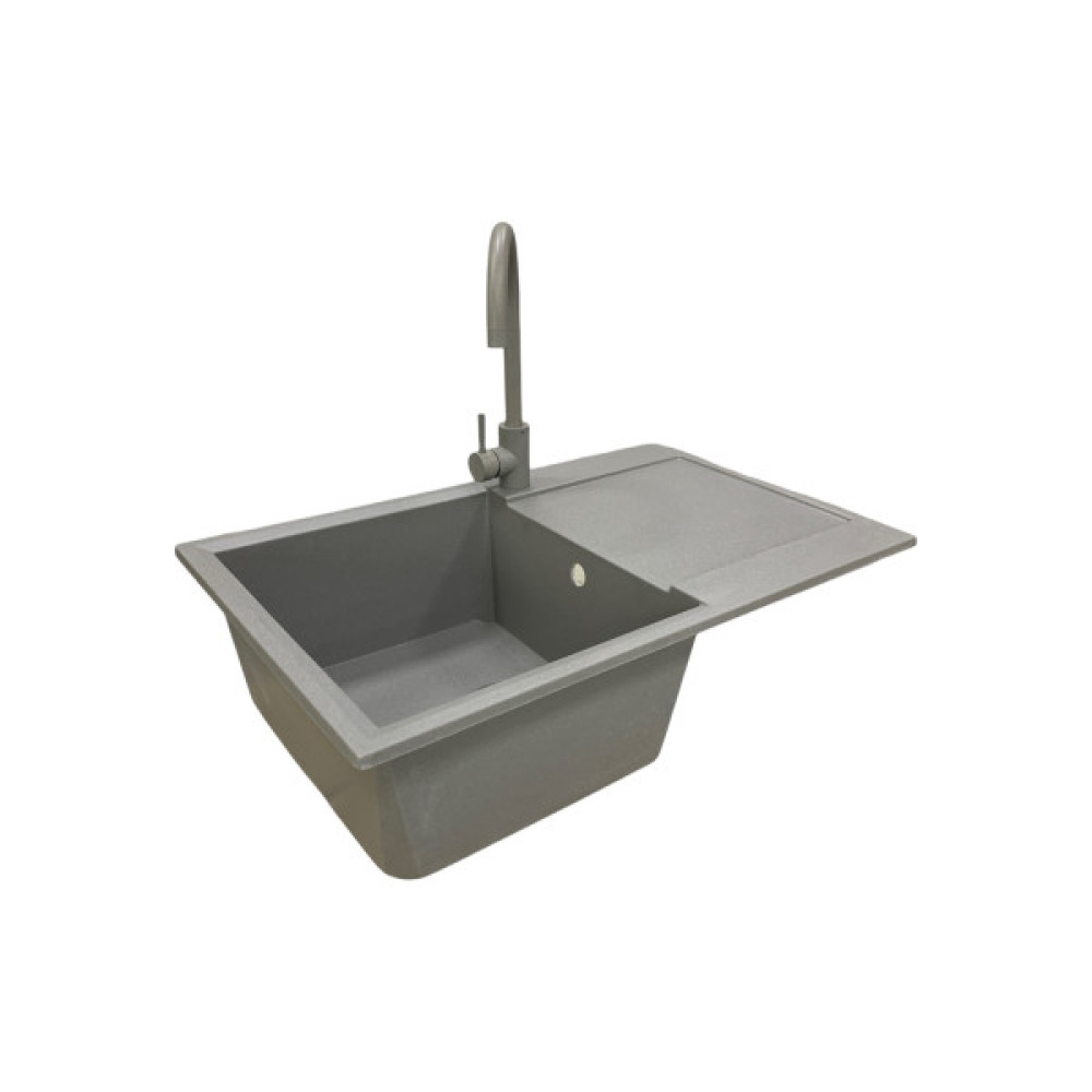 Мийка кухонна Adamant Horizon, штучний камінь, прямокут., з крилом, 780х495х230мм, чаша - 1, врізна, сірий