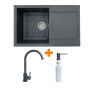 Набір кухонний Adamant Horizon, штучний камінь, прямокут., з крилом, 780х495х230мм, чаша - 1, врізна, графіт + змішувач та дозатор
