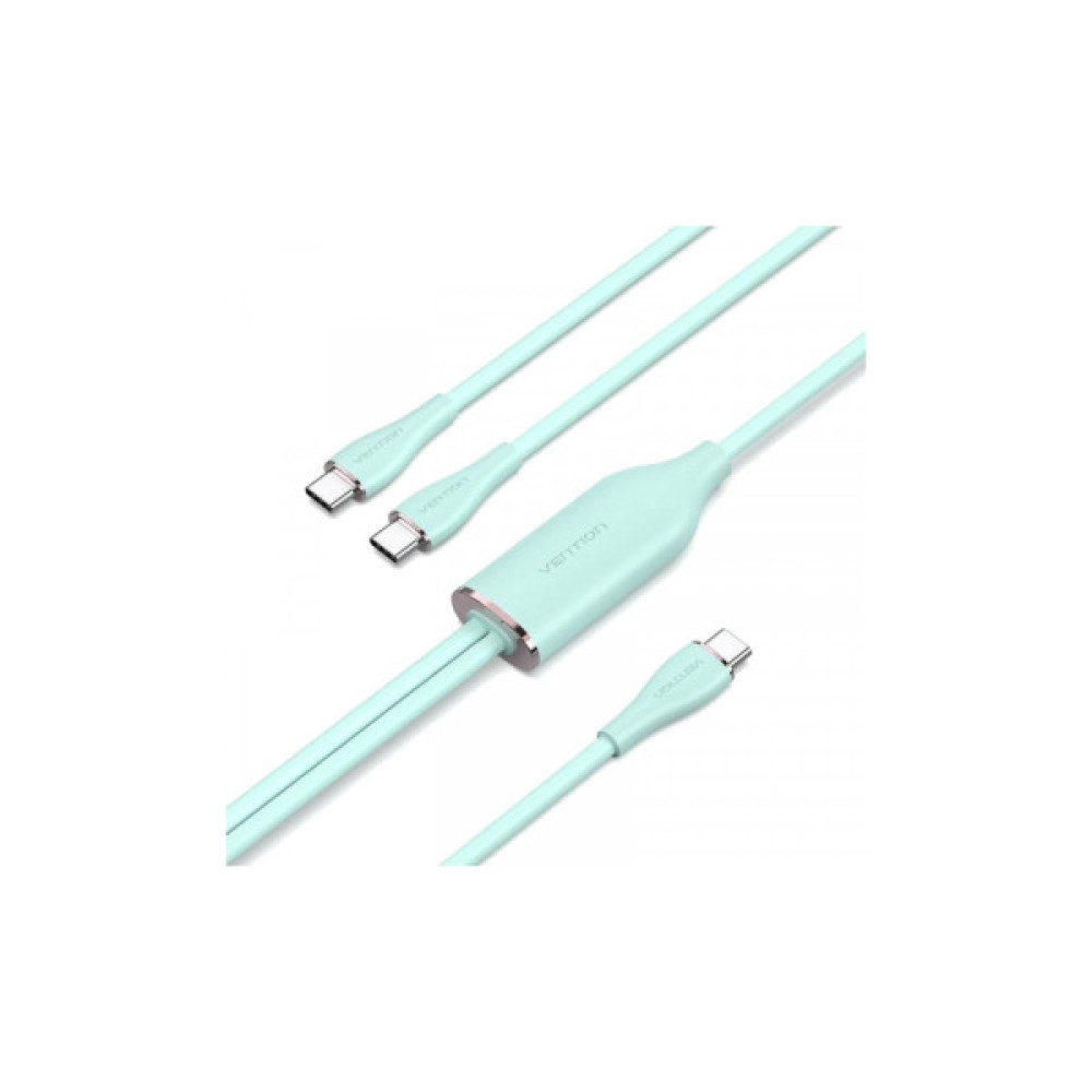 Дата кабель USB-C to 2xUSB-C 1.5m 5.0A Silicone Type Green Vention (CTMGG)