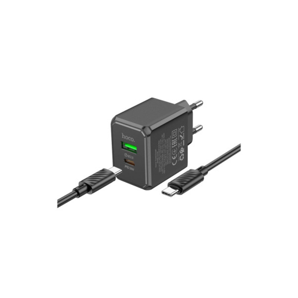 Зарядний пристрій HOCO CS14A USB-C PD20W + USB QC3.0 + cable USB-C to USB-C black (6942007603911)