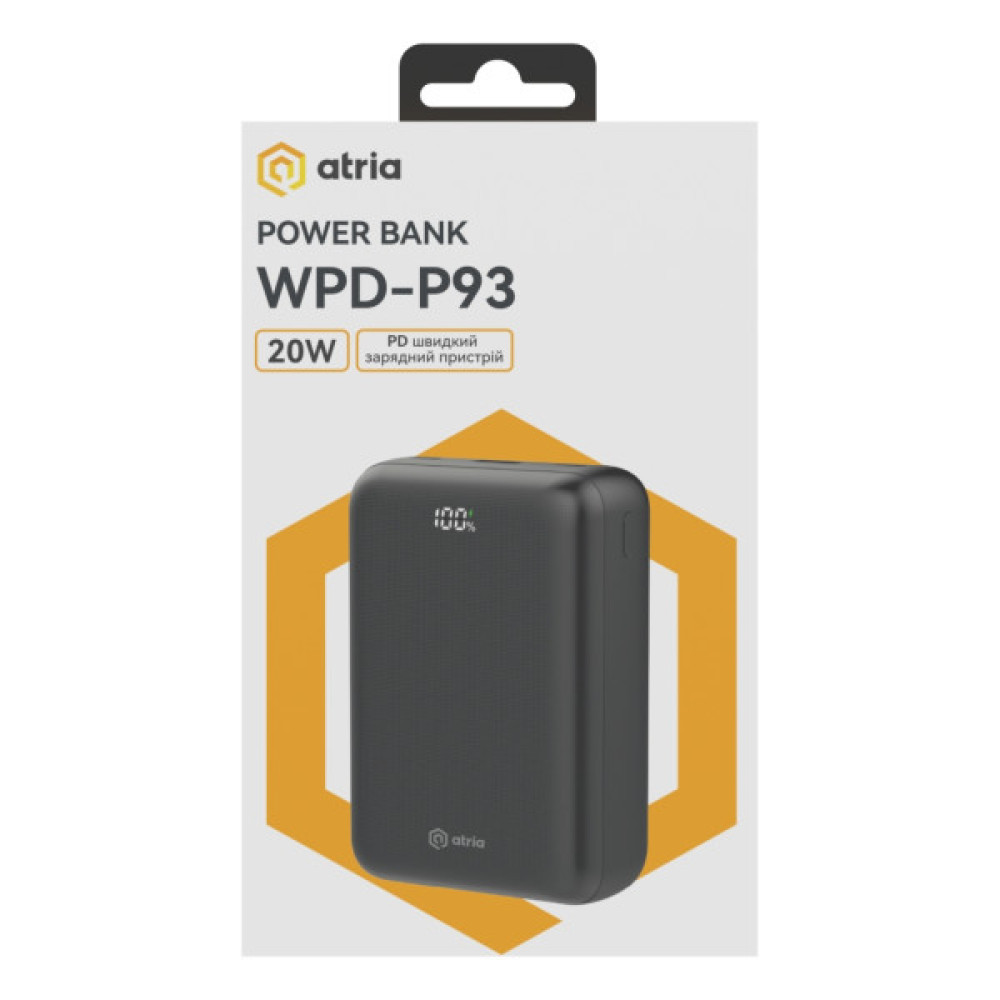 Батарея універсальна Atria 30000mAh, PD/22.5W, QC/3.0 (WPD-P93)