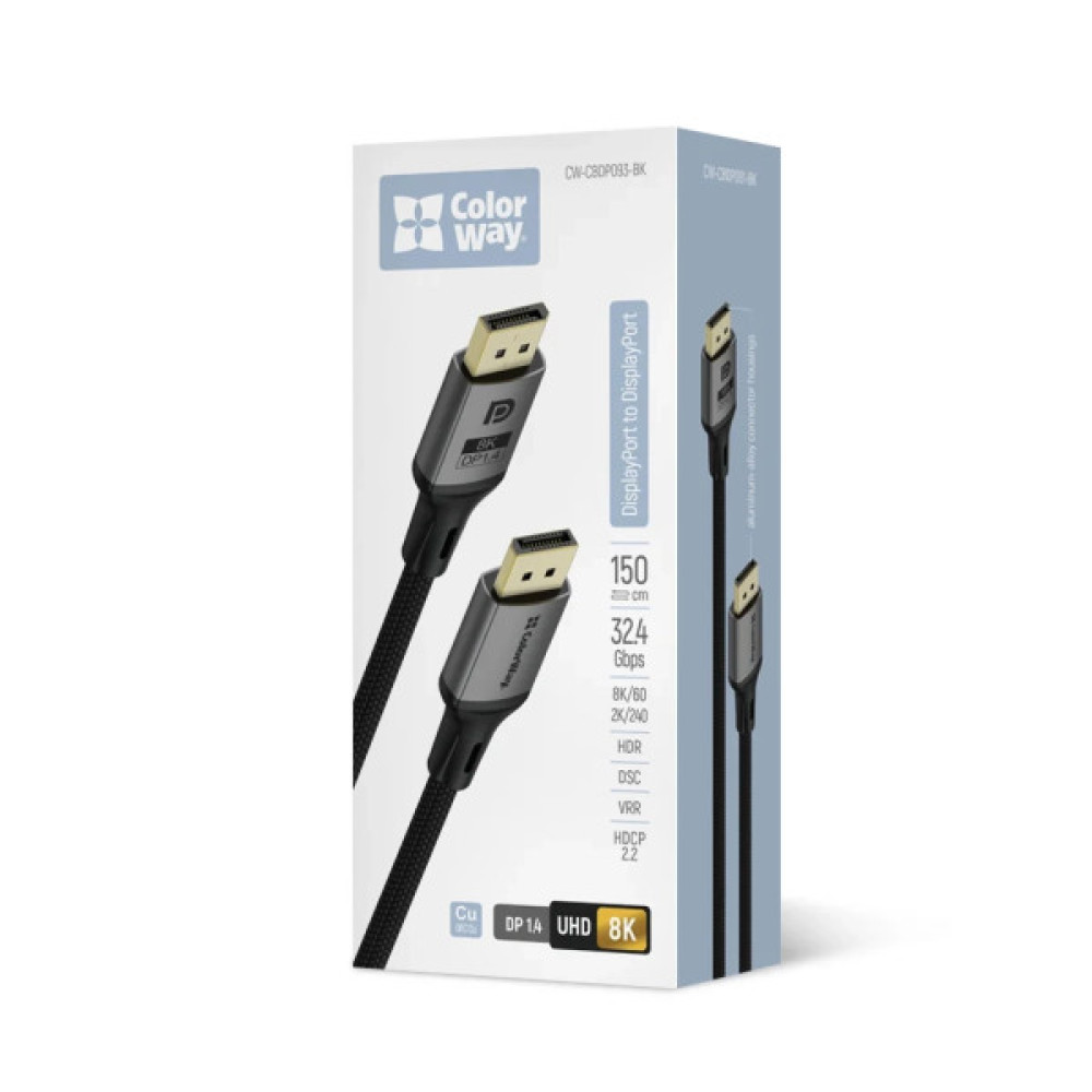Кабель мультимедійний DisplayPort M to DisplayPort M 1.5m V1.4 8K black ColorWay (CW-CBDP093-BK)