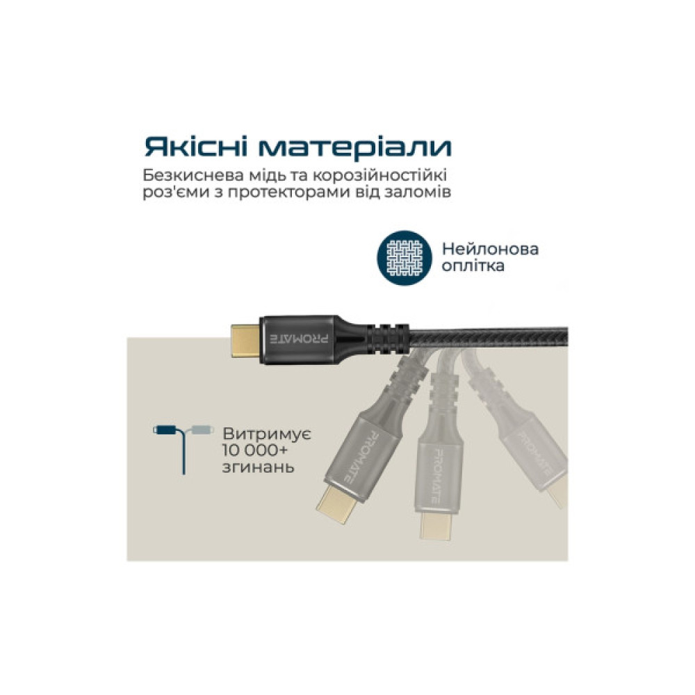 Дата кабель USB-C to USB-C 1.0m Promate (powerbolt240-1m.black)