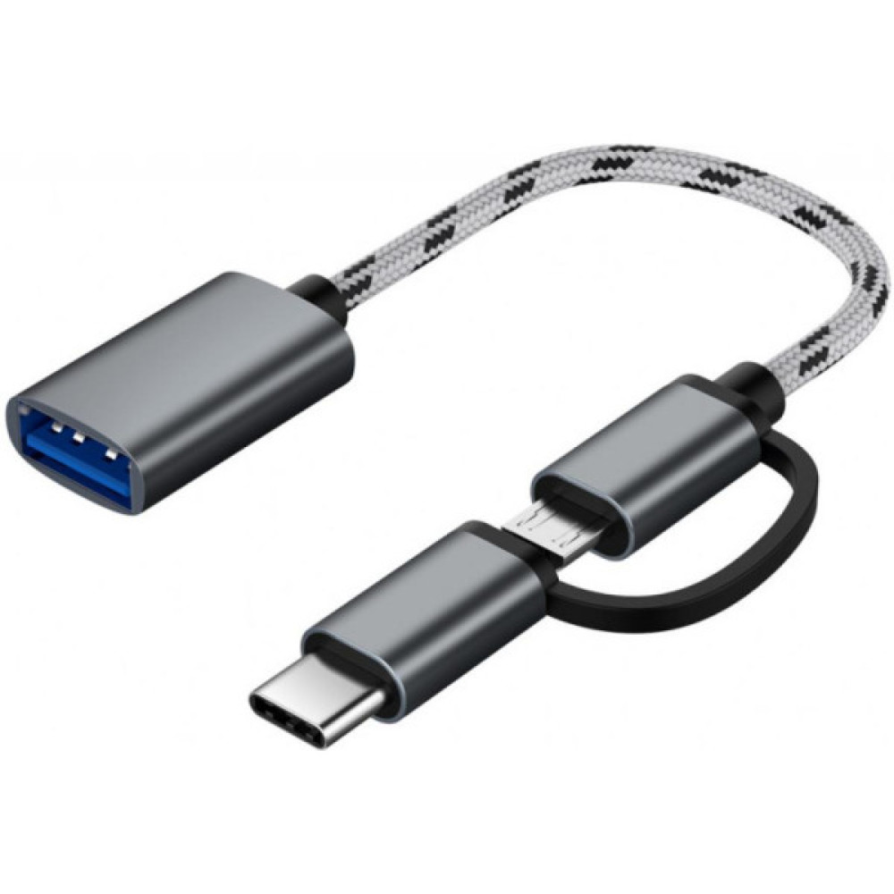Дата кабель OTG USB 2.0 AF to Micro 5P + USB-C 0.1m grey XoKo (AC-150-SPGR)