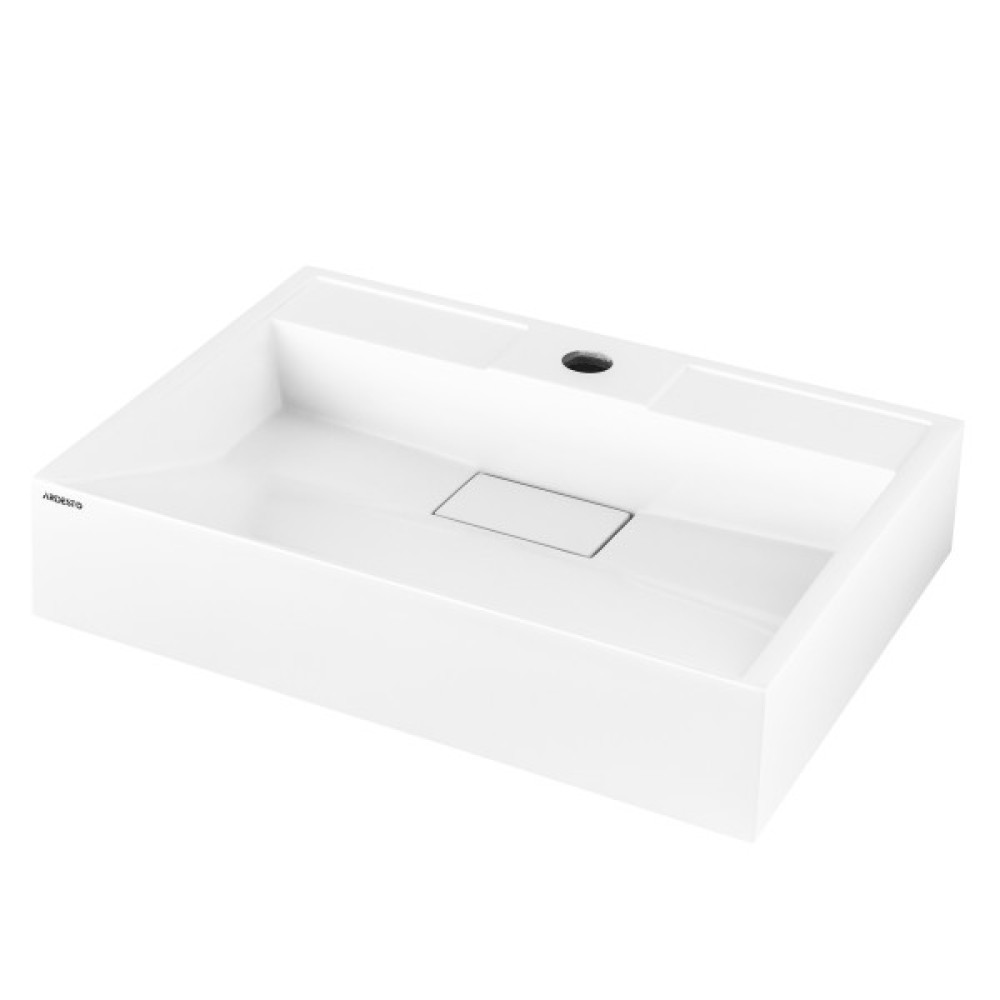 Раковина, умивальник ARDESTO Anna, штучний камінь, прямокут., з отвором для змішувача, без переливу, 500х380х110мм, накладний, білий