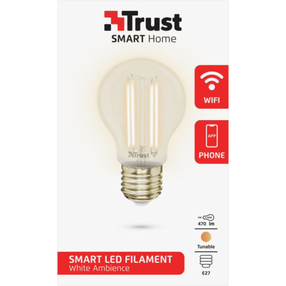 Розумна лампочка Trust E27 LED FILAMENT 470 Lumen, 1800-2700k, white (71287_TRUST)