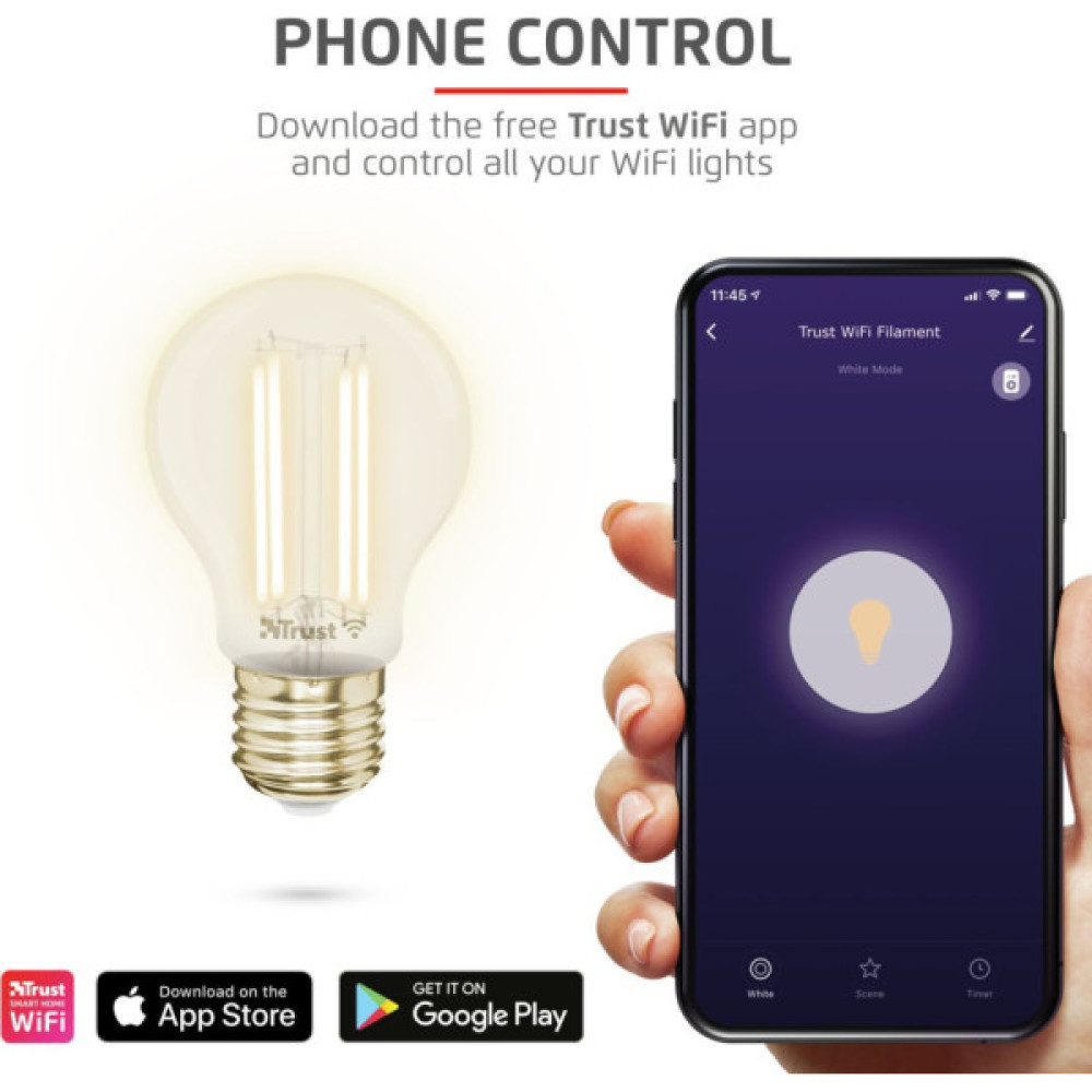 Розумна лампочка Trust E27 LED FILAMENT 470 Lumen, 1800-2700k, white (71287_TRUST)