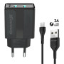 Зарядний пристрій Grand-X CH-15T 5V 2.1A 2USB Black + cable USB -> Type-C (CH-15T)