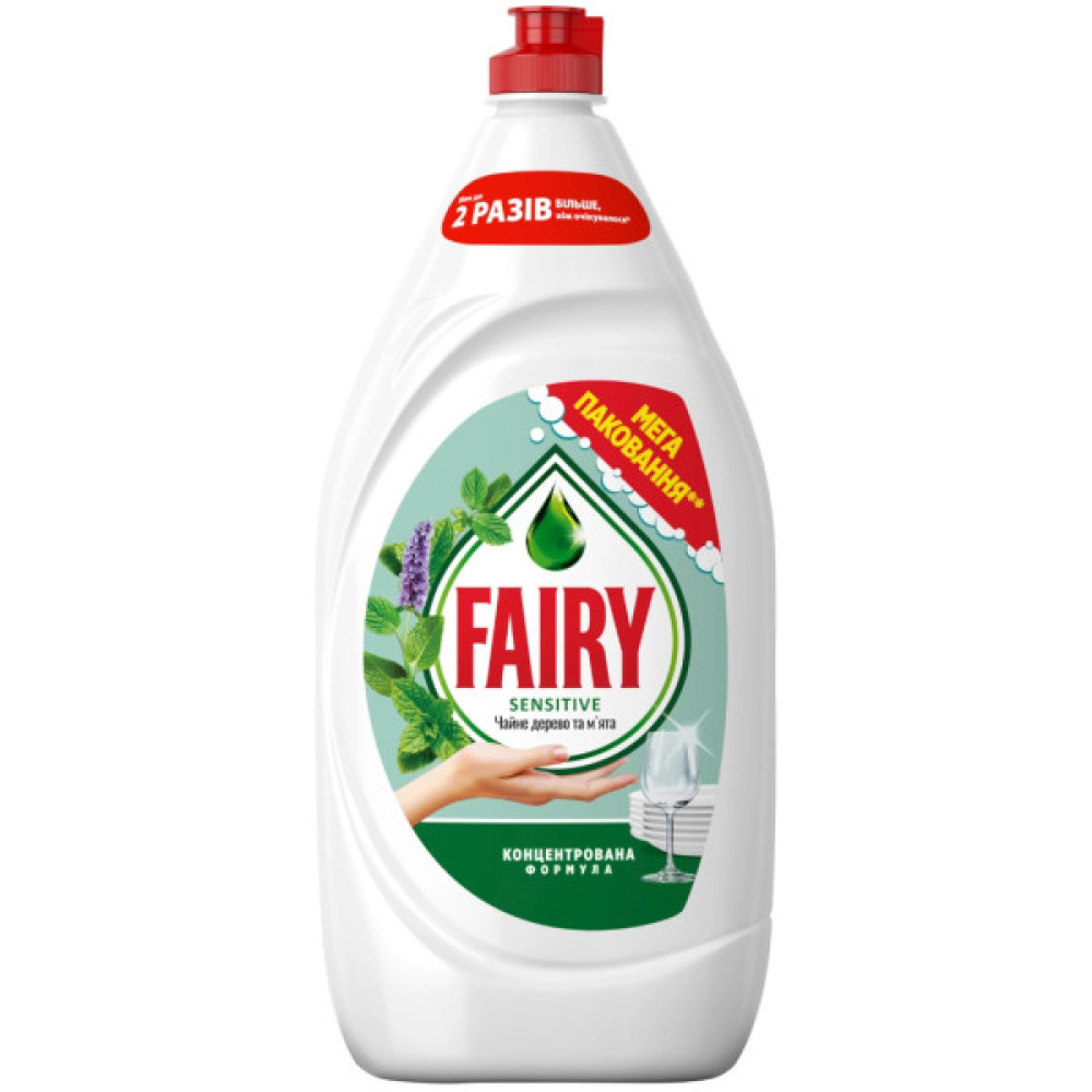 Засіб для ручного миття посуду Fairy Sensitive Чайне дерево та м'ята 1350 мл (8006530111478)