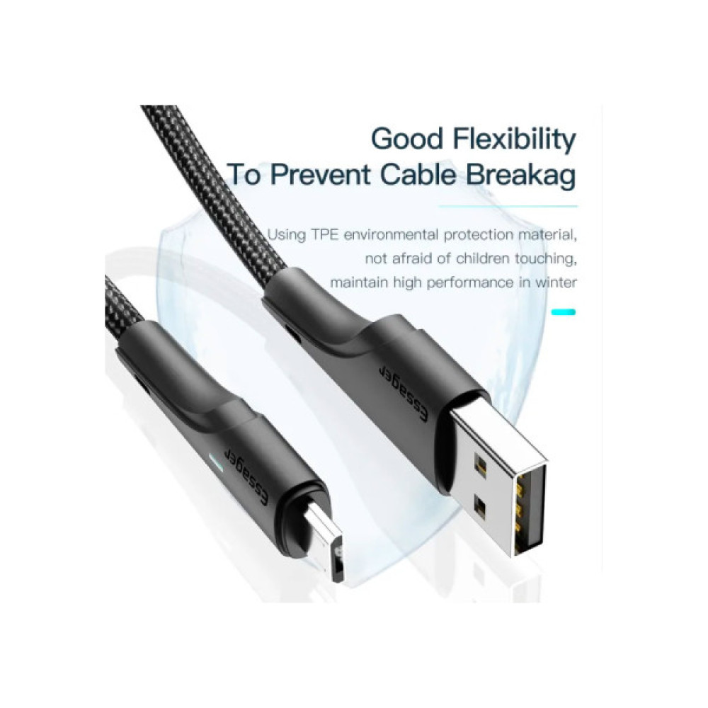 Дата кабель USB 2.0 AM to Micro 5P 1.0m 3A black Essager (EXCM-LS01)