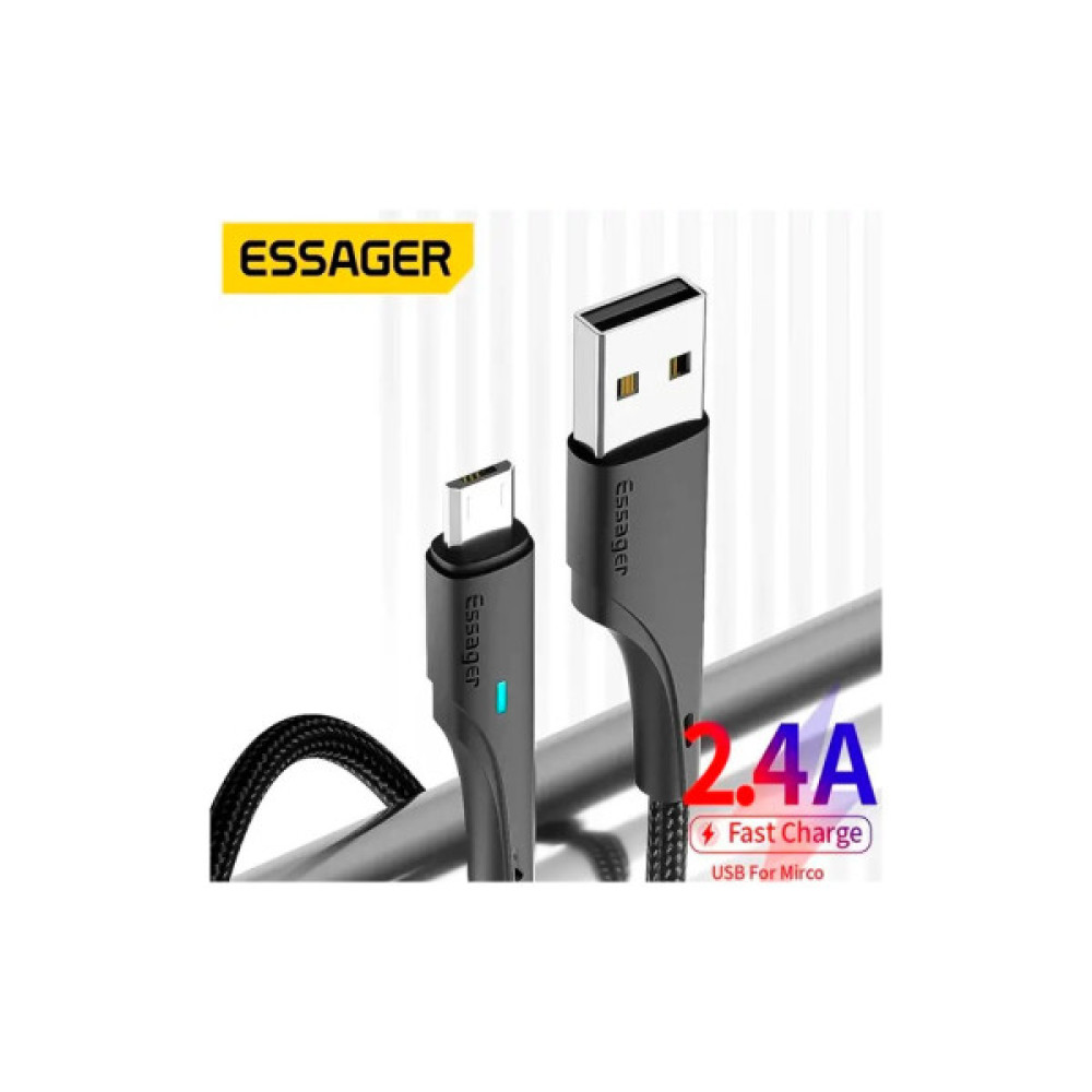 Дата кабель USB 2.0 AM to Micro 5P 1.0m 3A black Essager (EXCM-LS01)