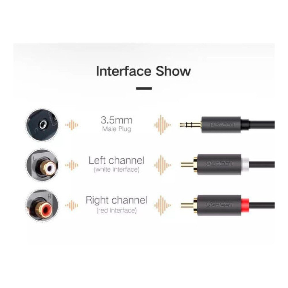 Кабель мультимедійний 3.5mm M to 2xRCA M 2.0m AV102 black Ugreen (10510)