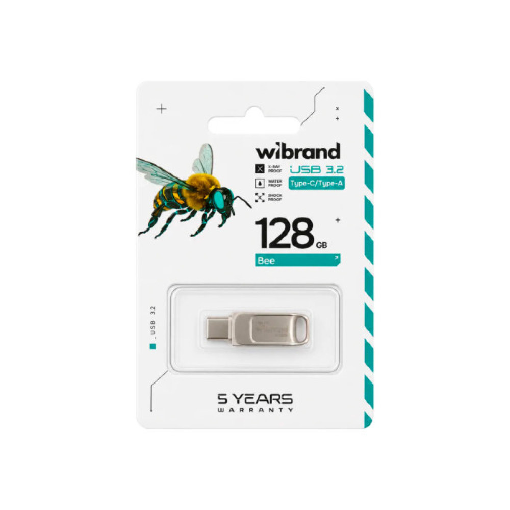 USB флеш накопичувач Wibrand 128GB Bee Silver USB 3.2/Type-C (WI3.2TC/BE128TC039S)