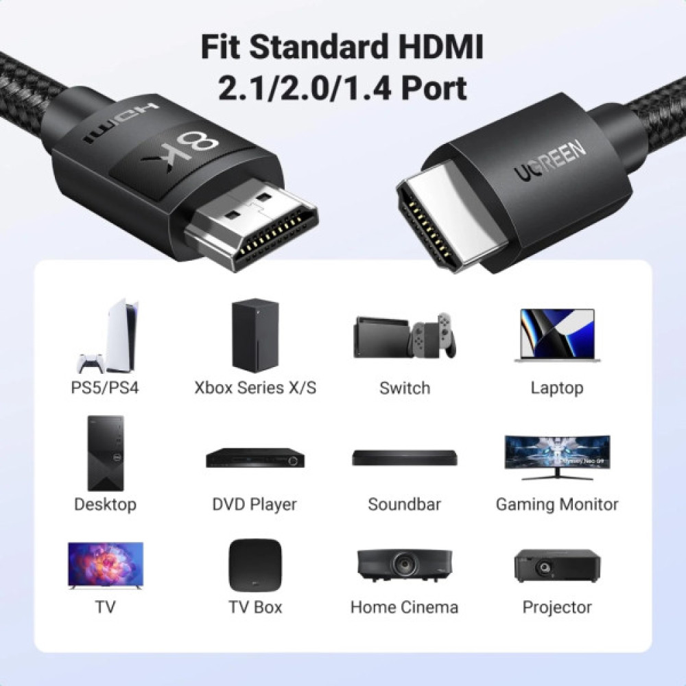 Кабель мультимедійний HDMI M to HDMI M 10.0m 8K60Hz 48Gbps braided Ugreen (95966)