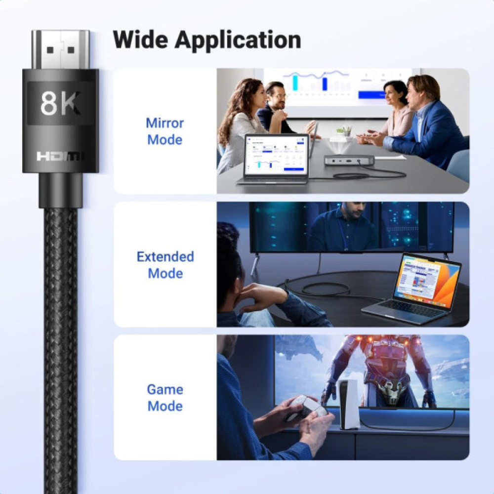 Кабель мультимедійний HDMI M to HDMI M 10.0m 8K60Hz 48Gbps braided Ugreen (95966)
