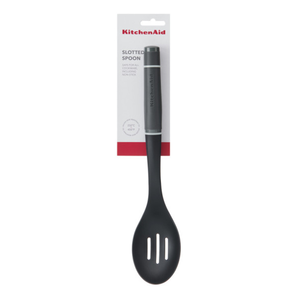 Ложка кухарська KitchenAid Coreline для сервіровки з прорізами, 33,8 см, сіра (KAS004OHCGG)