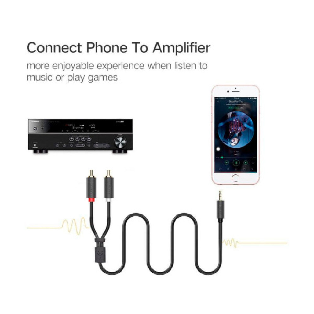 Кабель мультимедійний 3.5mm M to 2xRCA M 2.0m AV102 black Ugreen (10510)
