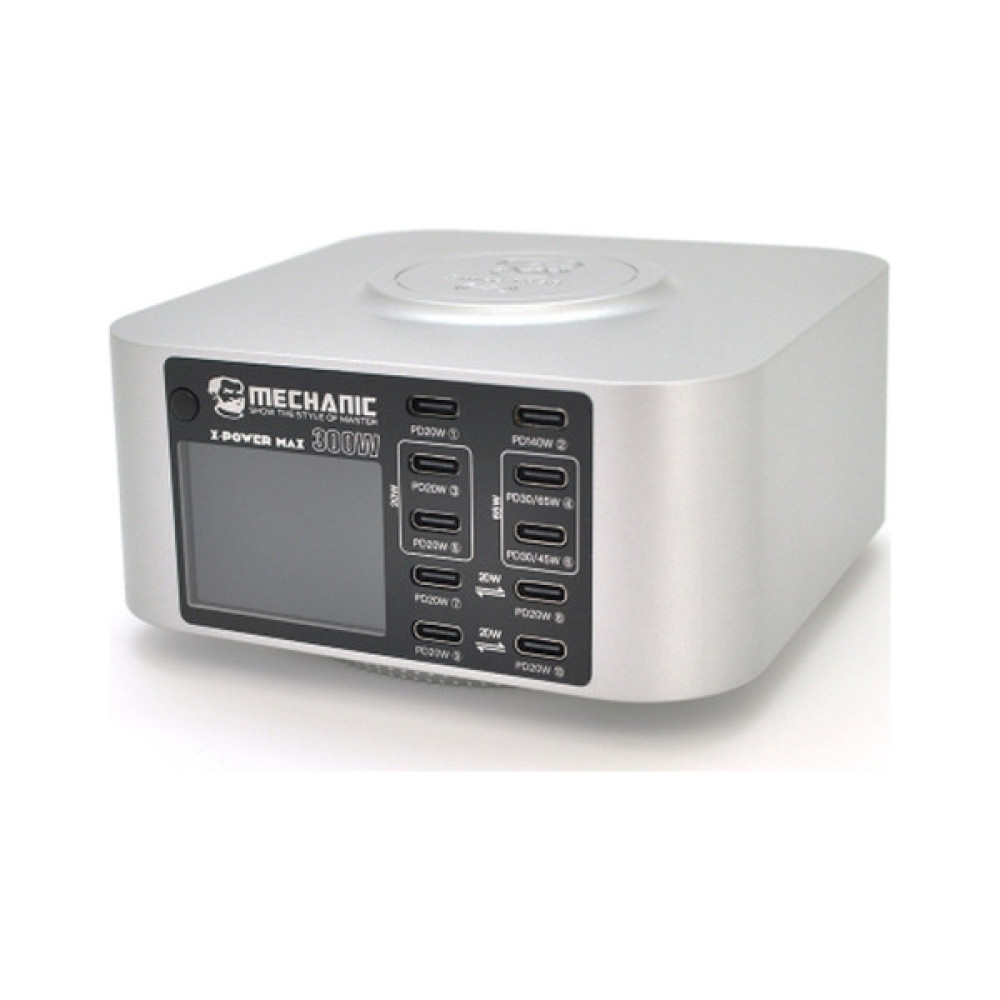 Зарядний пристрій MECHANIC 10xUSB-C PD + Wireless Charging 15W LED indication 300W black (X-Power Max)