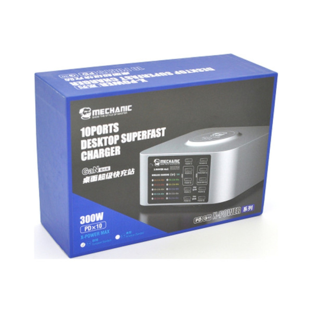 Зарядний пристрій MECHANIC 10xUSB-C PD + Wireless Charging 15W LED indication 300W black (X-Power Max)