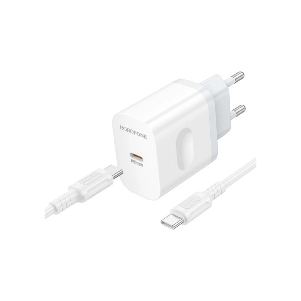 Зарядний пристрій BOROFONE USB-C PD20W + cable USB-C to USB-C white (6941991121371)