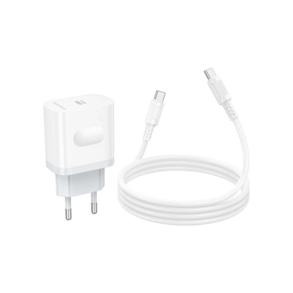 Зарядний пристрій BOROFONE USB-C PD20W + cable USB-C to USB-C white (6941991121371)