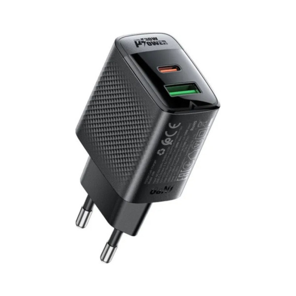 Зарядний пристрій Acefast 2xUSB 30W (USB-C+USB-A) Gan A98 Black (6974316283263)