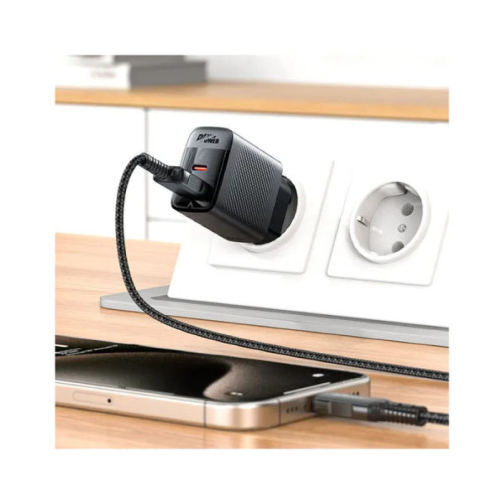 Зарядний пристрій Acefast 2xUSB 30W (USB-C+USB-A) Gan A98 Black (6974316283263)