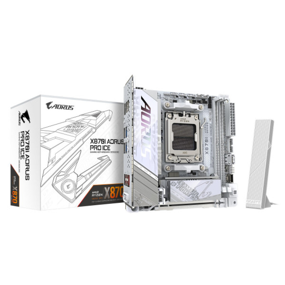 Материнська плата GIGABYTE X870I AORUS PRO ICE sAM5 X870I AORUS PRO ICE 2xDDR5 M.2 Wi-Fi BT HDMI Type-C ATX білий