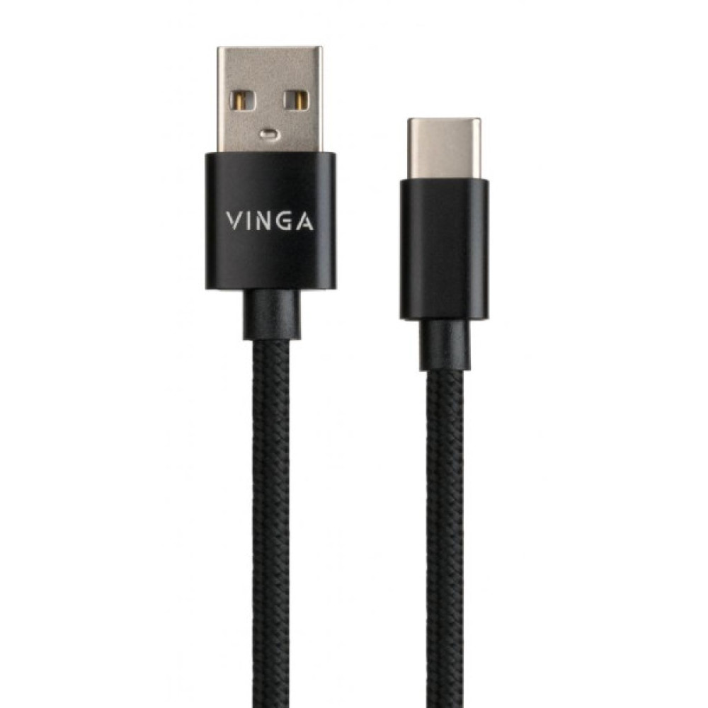 Дата кабель USB 2.0 AM to USB-C 1.0m nylon black Vinga (VCPDCTCNB1BK)