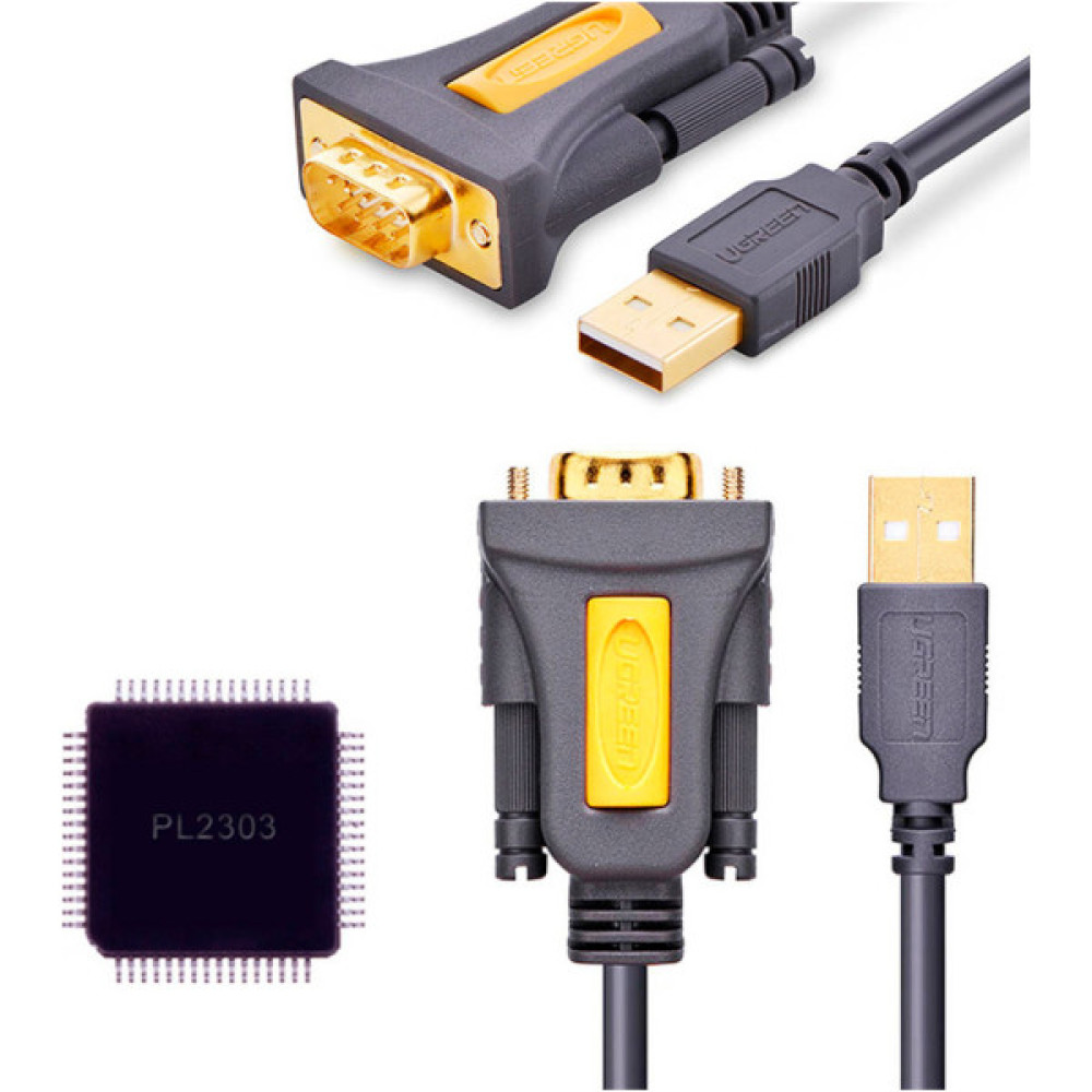 Кабель для передачі даних USB to COM M 2.0m DB9 RS-232 CR104 black Ugreen (20222)