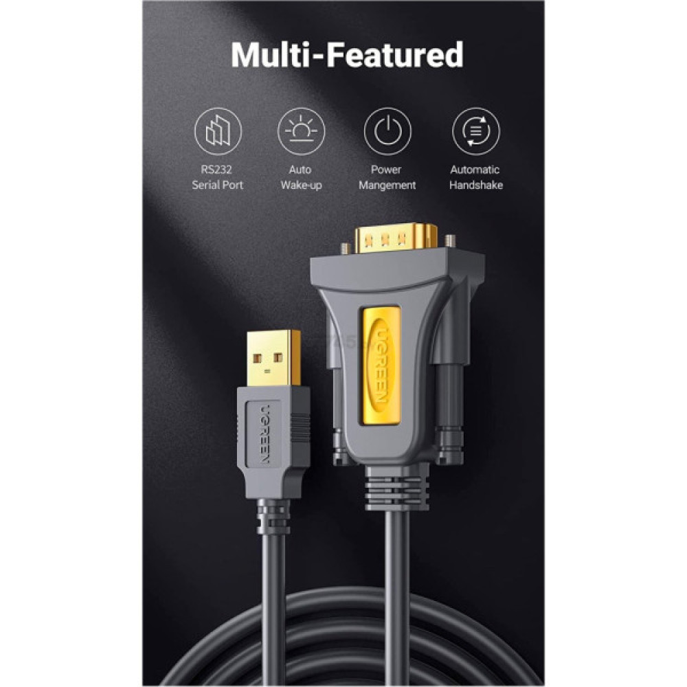 Кабель для передачі даних USB to COM M 2.0m DB9 RS-232 CR104 black Ugreen (20222)