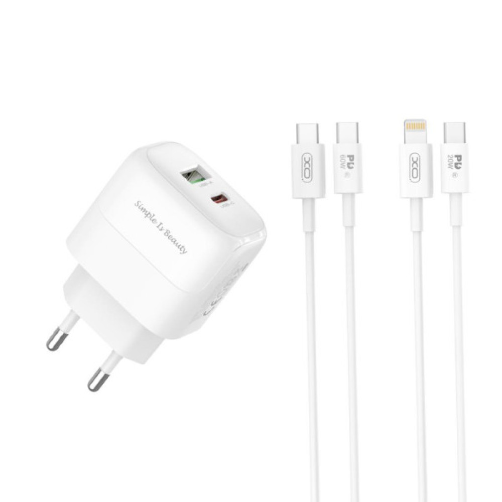 Зарядний пристрій XO 1xUSB QC3.0 + 1xUSB-C PD20W (XO-QC37)