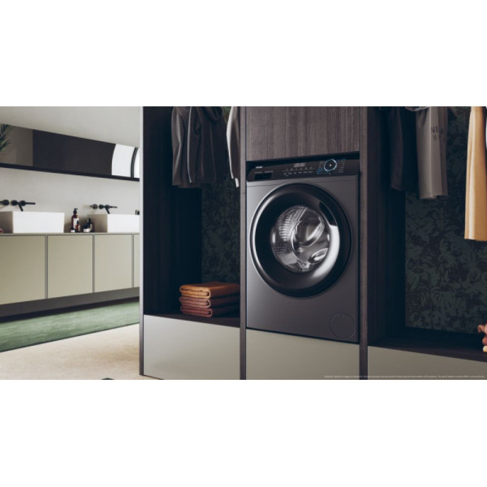 Пральна машина Haier фронтальна, 9кг, 1400, A+++, 60см, дисплей, пара, інвертор, люк чорний, прямий привід, cріблястий