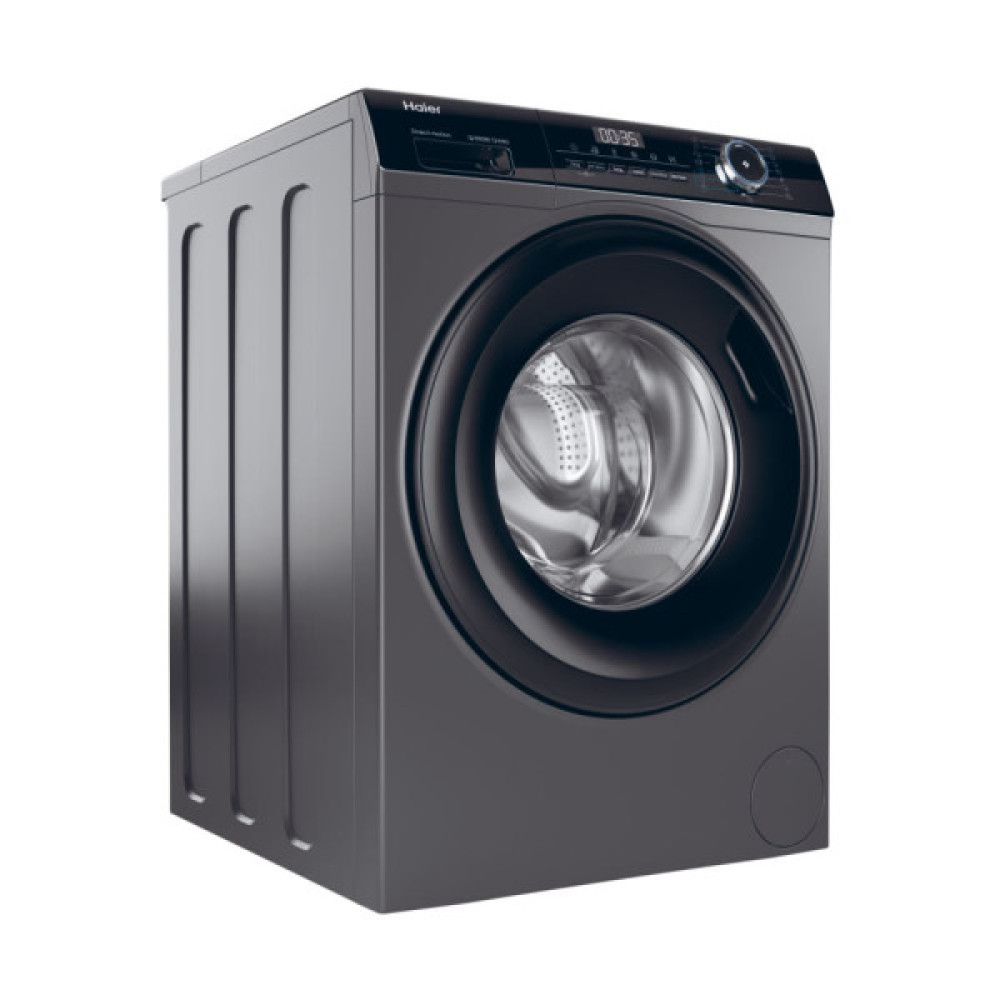 Пральна машина Haier фронтальна, 9кг, 1400, A+++, 60см, дисплей, пара, інвертор, люк чорний, прямий привід, cріблястий