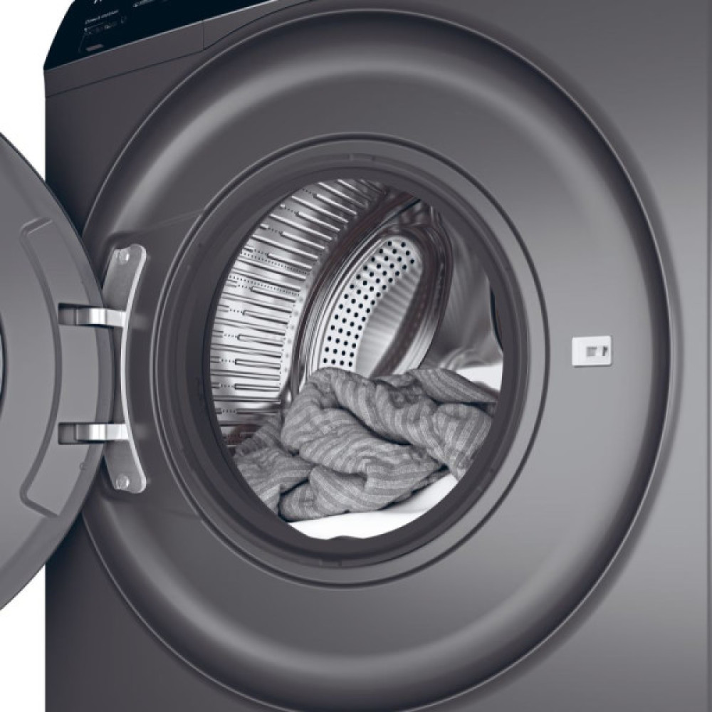 Пральна машина Haier фронтальна, 9кг, 1400, A+++, 60см, дисплей, пара, інвертор, люк чорний, прямий привід, cріблястий