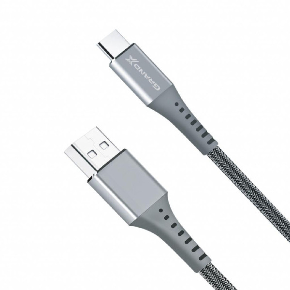 Дата кабель USB 2.0 AM to USB-C 1.2m Grey Grand-X (FC-12G)