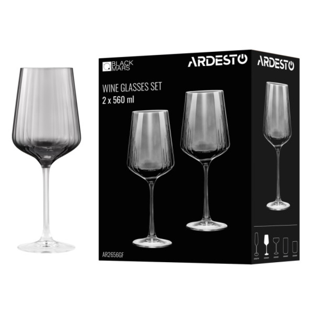 Набір келихів ARDESTO Black Mars Alcor 560мл, 2шт, скло, сірий (AR2656GF)
