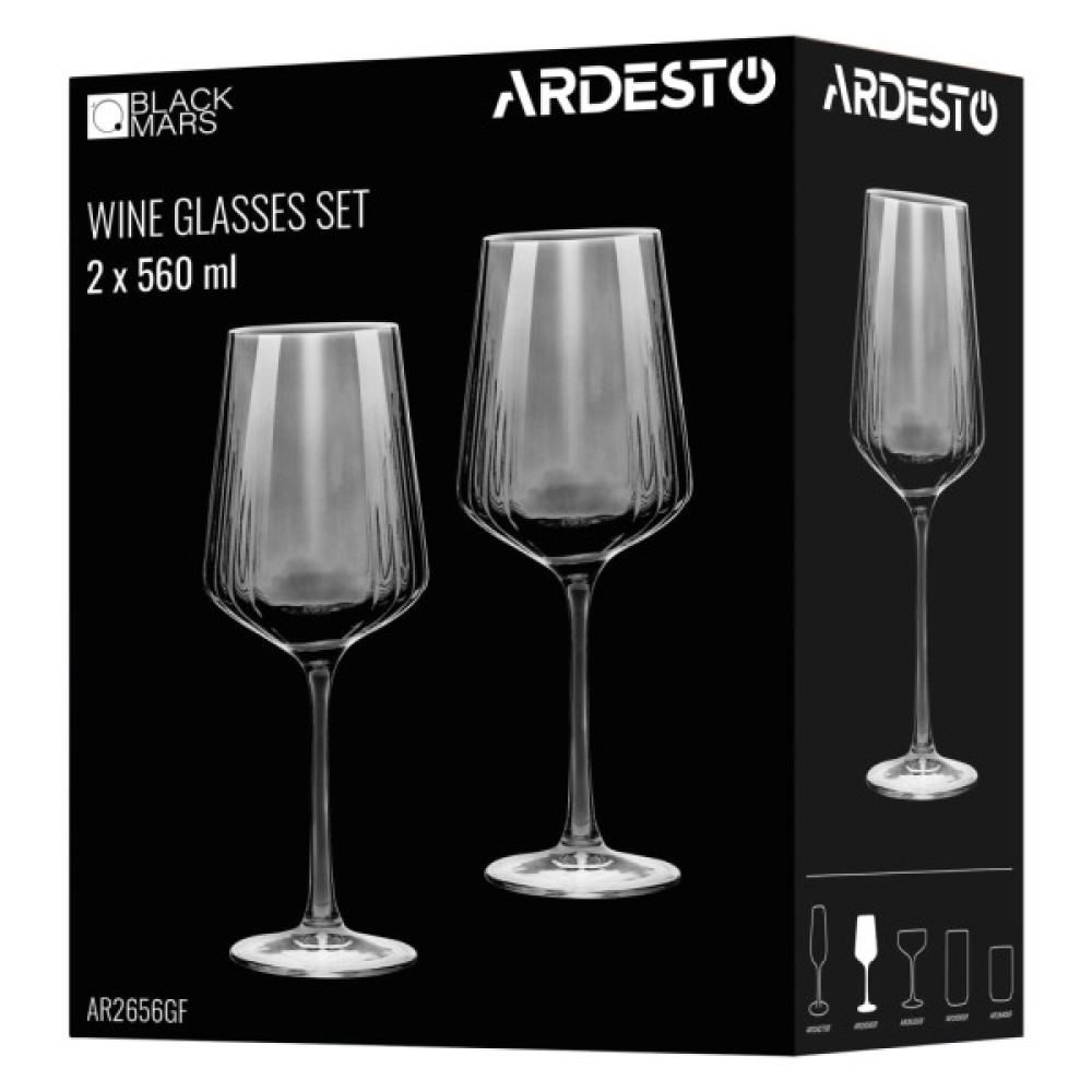 Набір келихів ARDESTO Black Mars Alcor 560мл, 2шт, скло, сірий (AR2656GF)