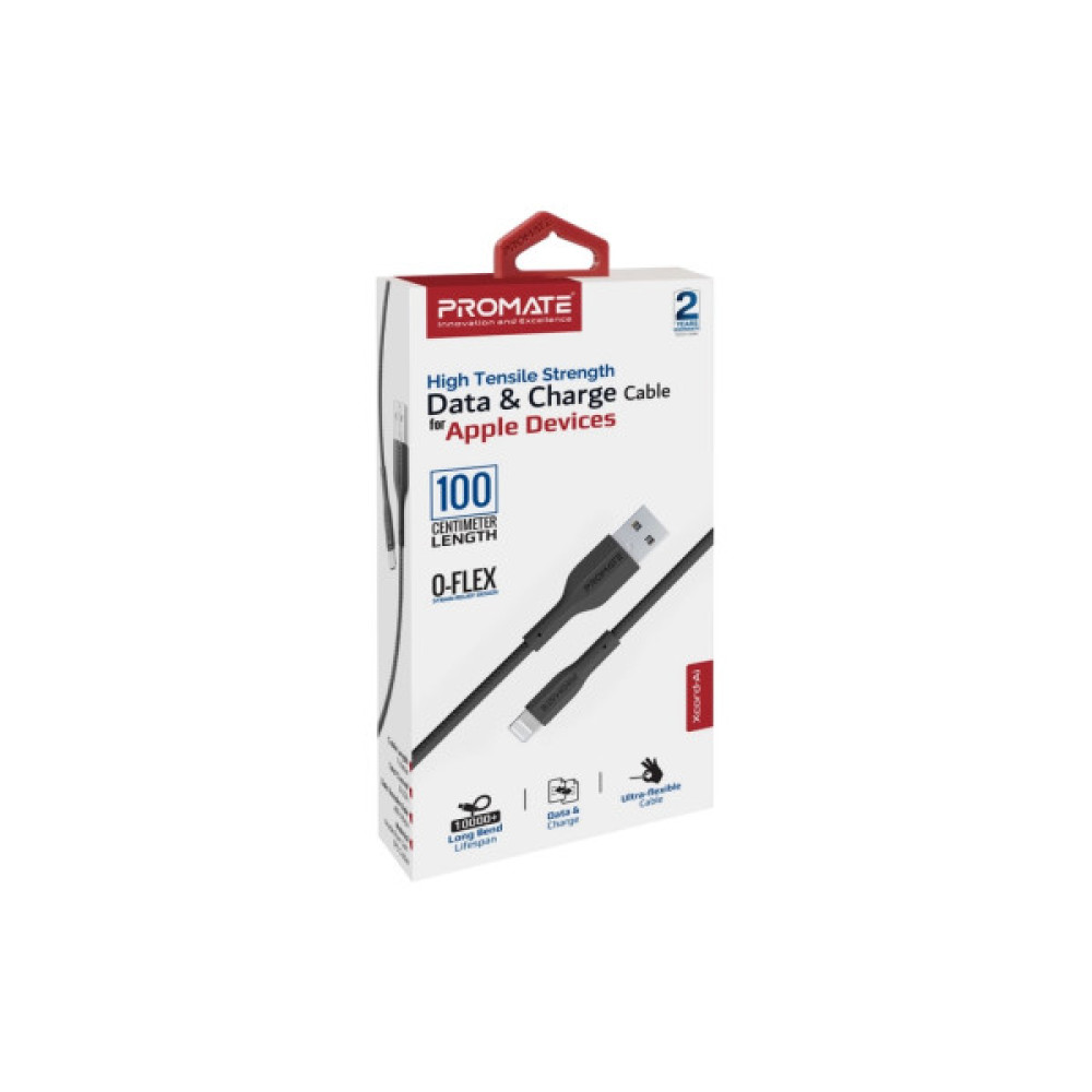 Дата кабель USB 2.0 AM to Lightning 1.0m 2A black Promate (xcord-ai.black)