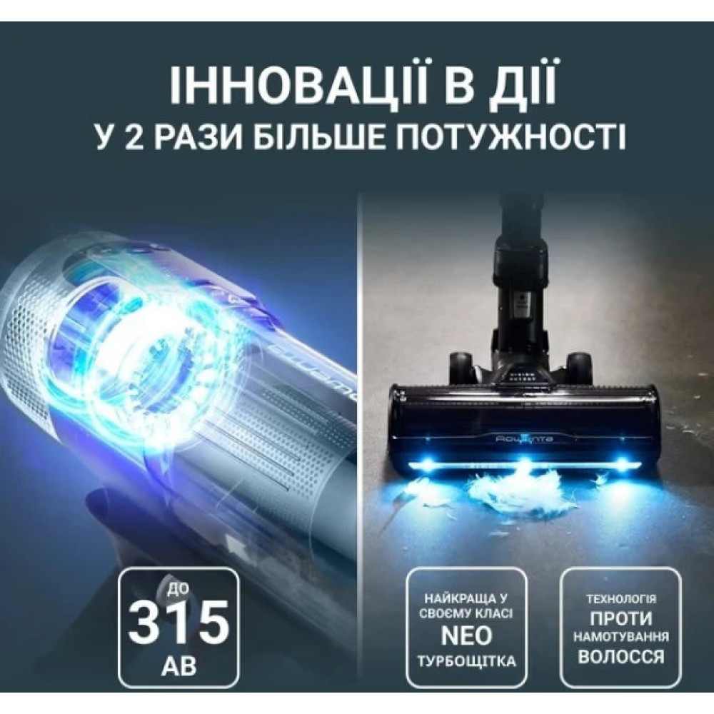 Пилосос Rowenta безпровідний X-Force Flex 16.60 Animal, 315Вт, вологе прибирання, конт пил -0.65л, автон. робота до 120хв, HEF system 99,9%, чорно-сірий