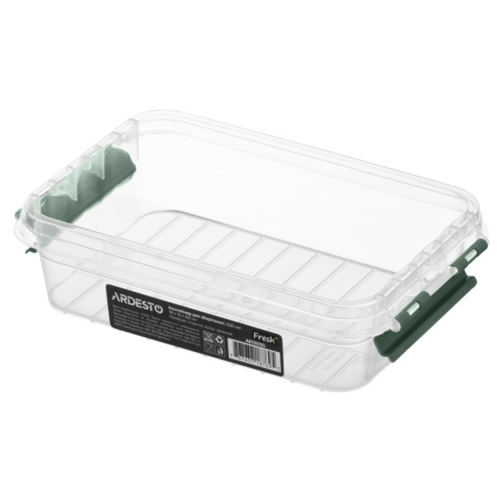 Харчовий контейнер Ardesto Fresh 0.52л, пластик, прямокутна, зелений (AR1303G)