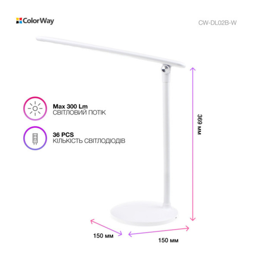 Настільна лампа ColorWay 4W з вбудованим акумулятором 1800 mAh USB in/out 5V*1A, white (CW-DL02B-W)