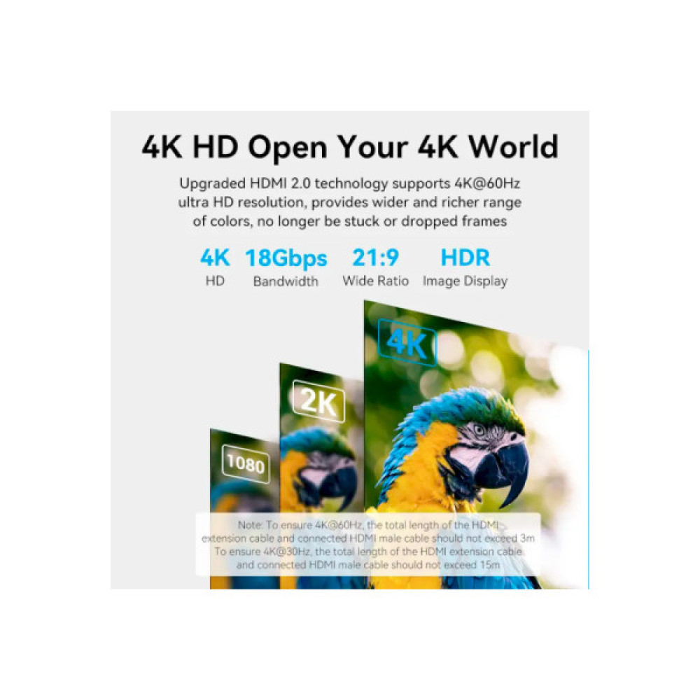 Кабель мультимедійний HDMI M to HDMI F 2.0m V2.0 4K60Hz VENTION (AHCBH)