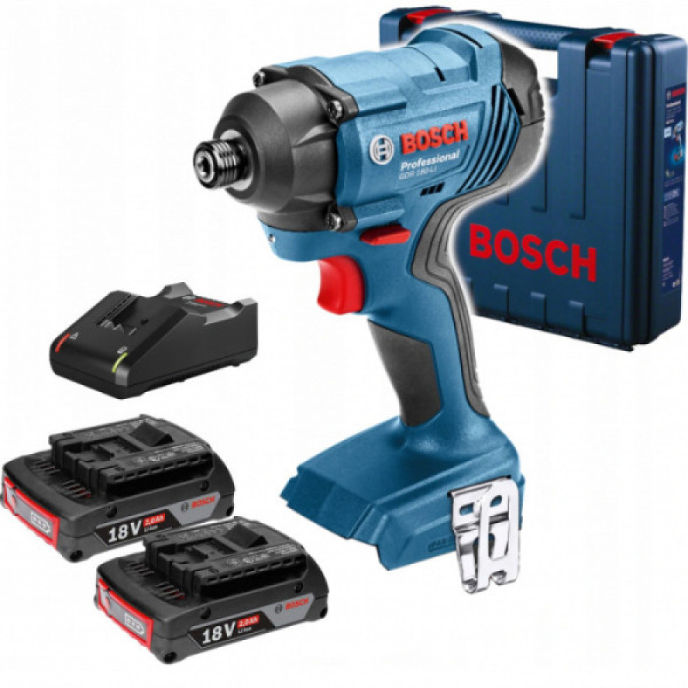 Гвинтоверт ударний акумуляторний Bosch Professional GDR 180-Li 18В АКБ 2х2А·год 2600об·хв 160Нм 1/4" кейс 1.1кг
