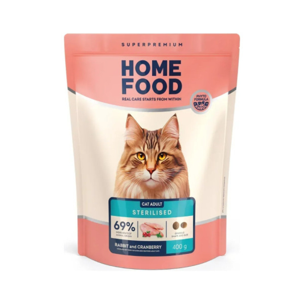 Сухий корм для кішок Home Food For sterilised з кроликом та журавлиною 1.6 кг (4820235020026)