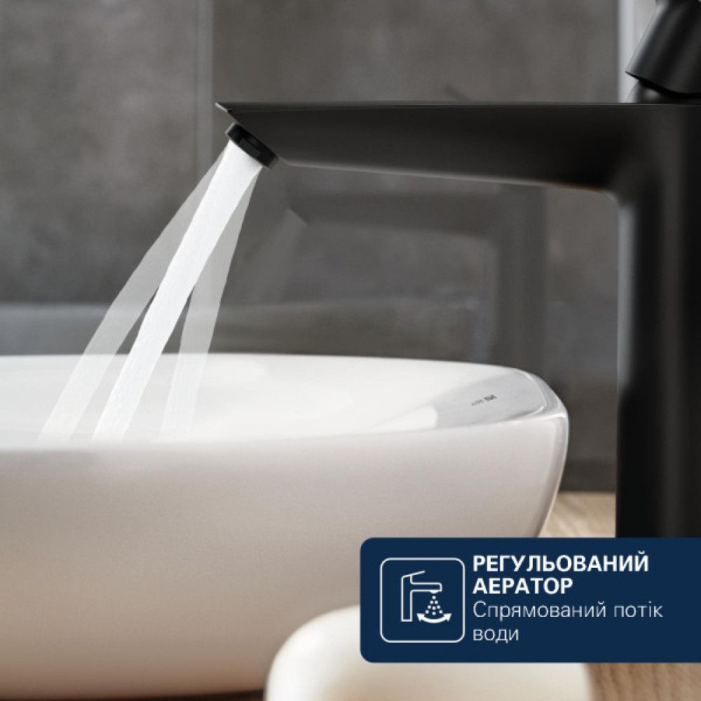 Змішувач для раковини Grohe QuickFix Dice Black XL-розміру, довж. виливу - 161мм, неповоротний, 1 важіль, чорний матовий